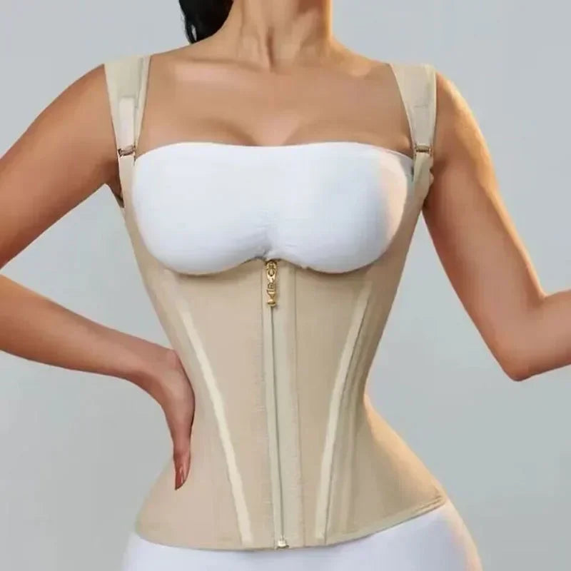 Fajas Colombianas Shapewear Women Body Shaper Vest Tops Double Compression Waist Trainer Corset Adjustable Zipper and Hook-Eyes