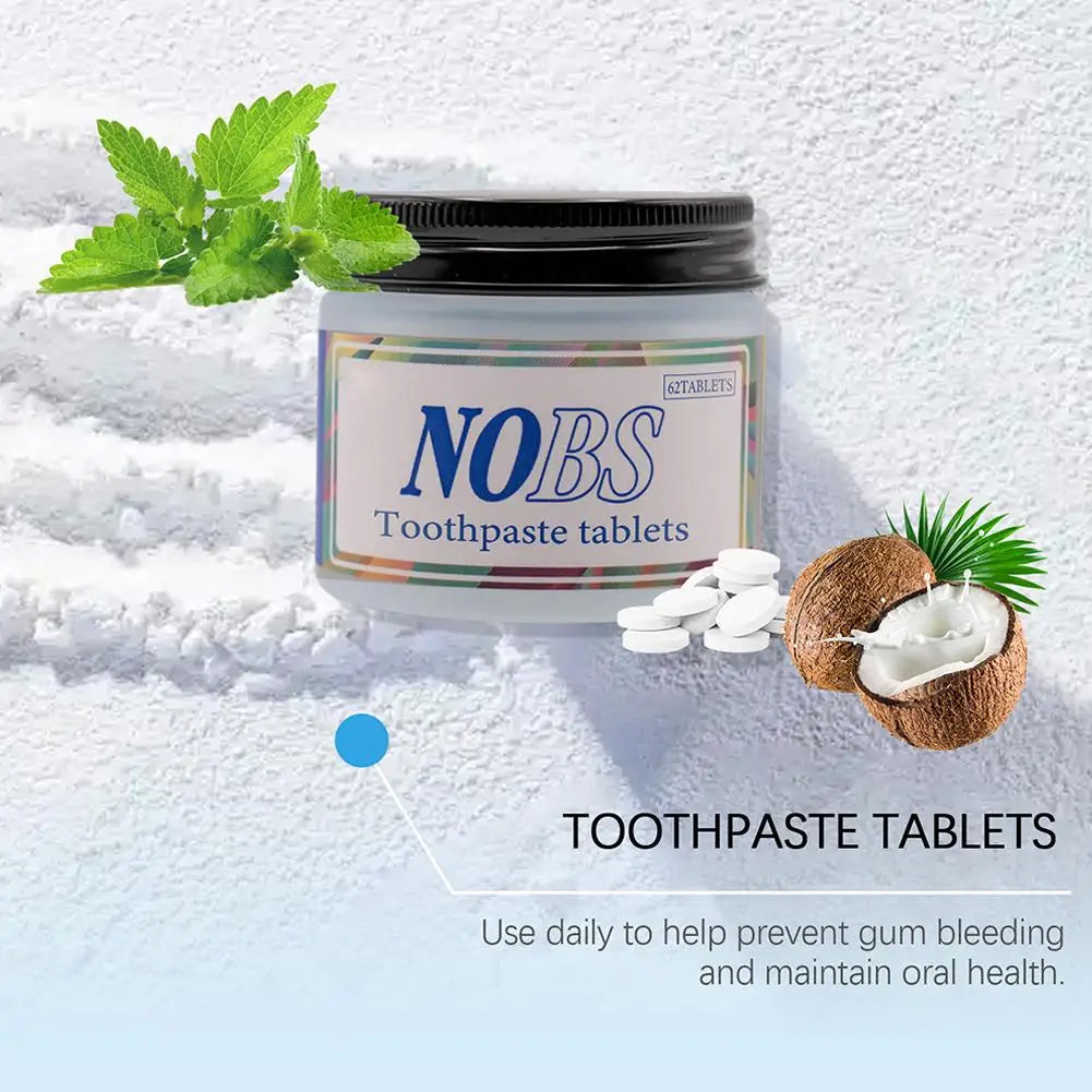 Oral Care 62 Counts Chewable Toothpaste Tablets Mint Flavor Dental Tabs for Brushing for Teeth Gums Fresh Breath Travel Friendly