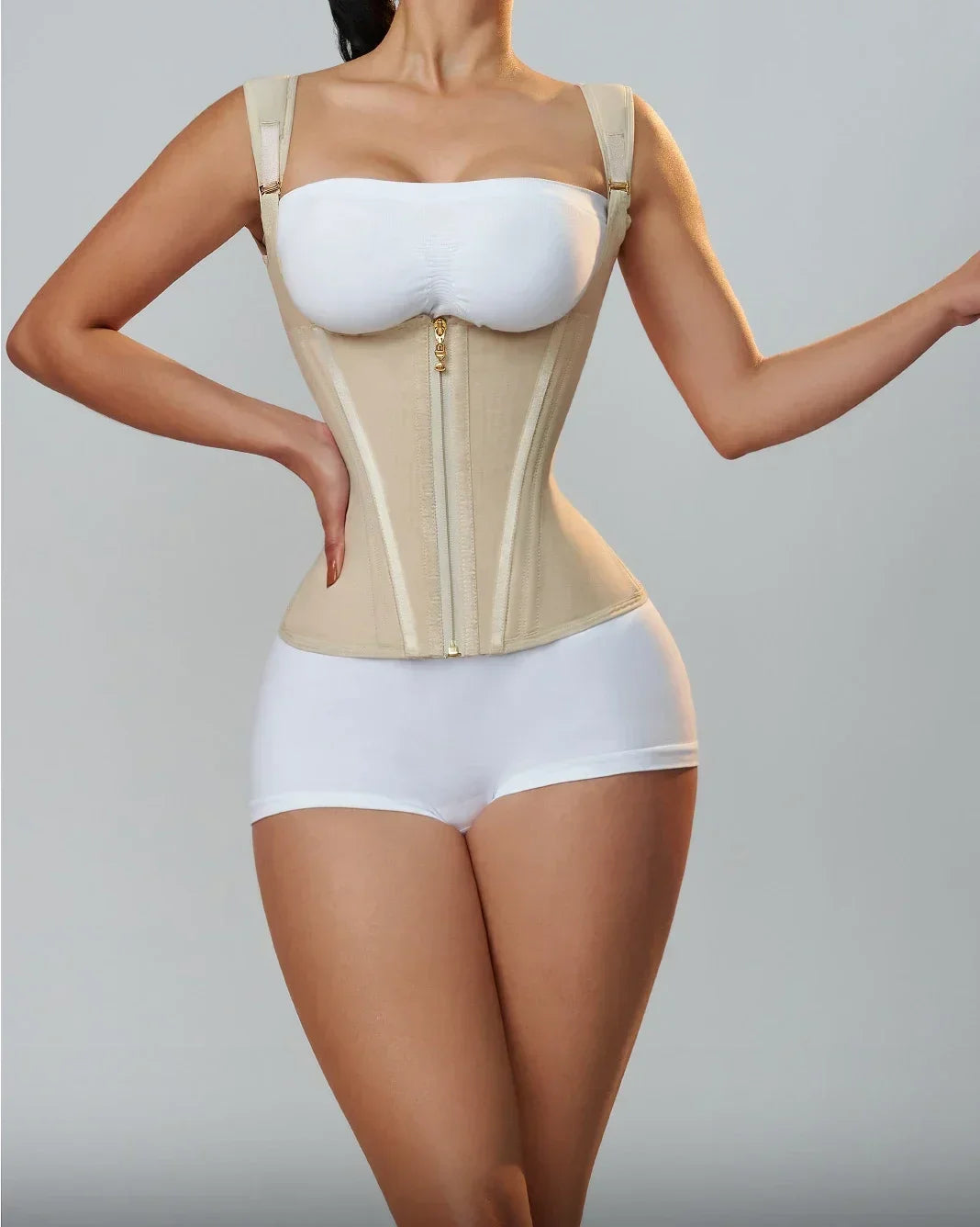 Fajas Colombianas Shapewear Women Body Shaper Vest Tops Double Compression Waist Trainer Corset Adjustable Zipper and Hook-Eyes