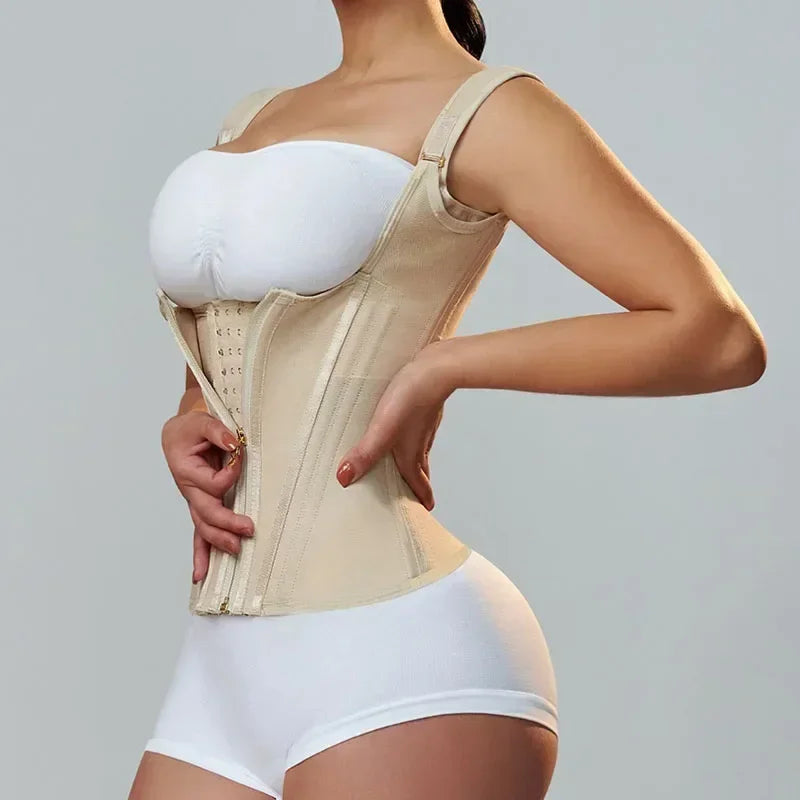 Fajas Colombianas Shapewear Women Body Shaper Vest Tops Double Compression Waist Trainer Corset Adjustable Zipper and Hook-Eyes