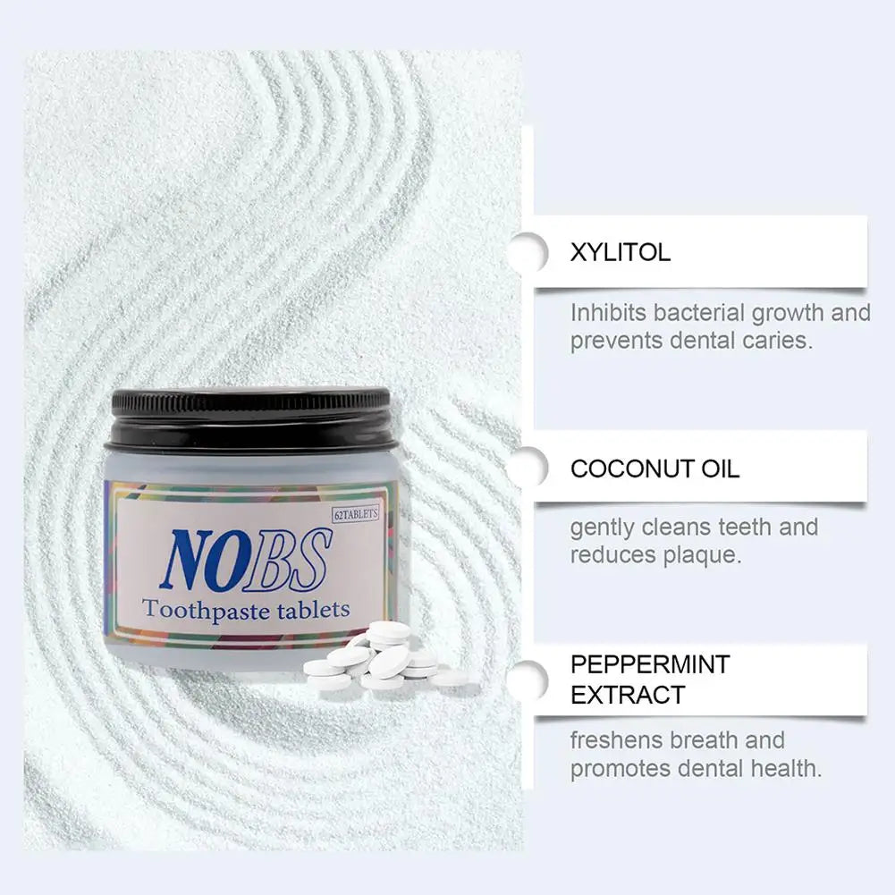 Oral Care 62 Counts Chewable Toothpaste Tablets Mint Flavor Dental Tabs for Brushing for Teeth Gums Fresh Breath Travel Friendly