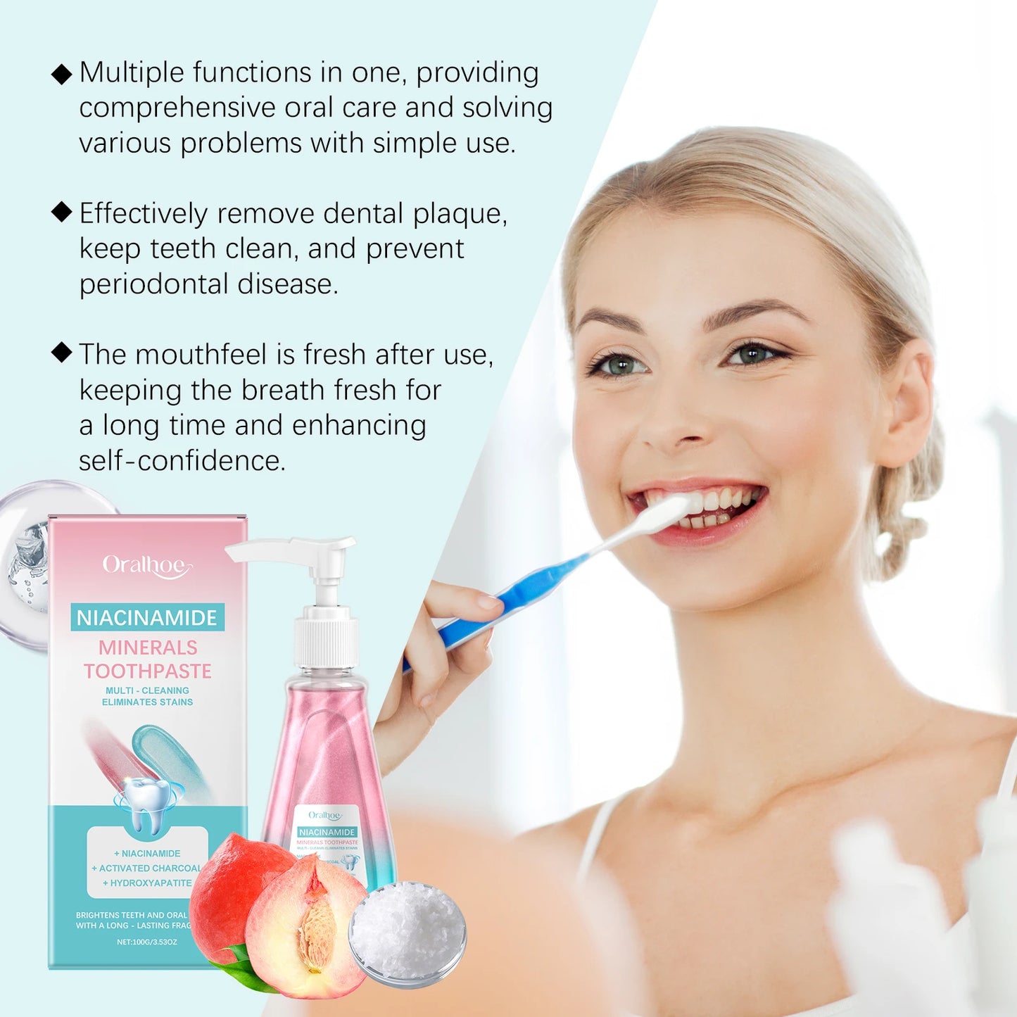 Niacinamide Whitening Toothpaste Dental Stains Removing Prevent Bad Breath Oral Cleaning Refreshing Reduces Plaque Toothpaste