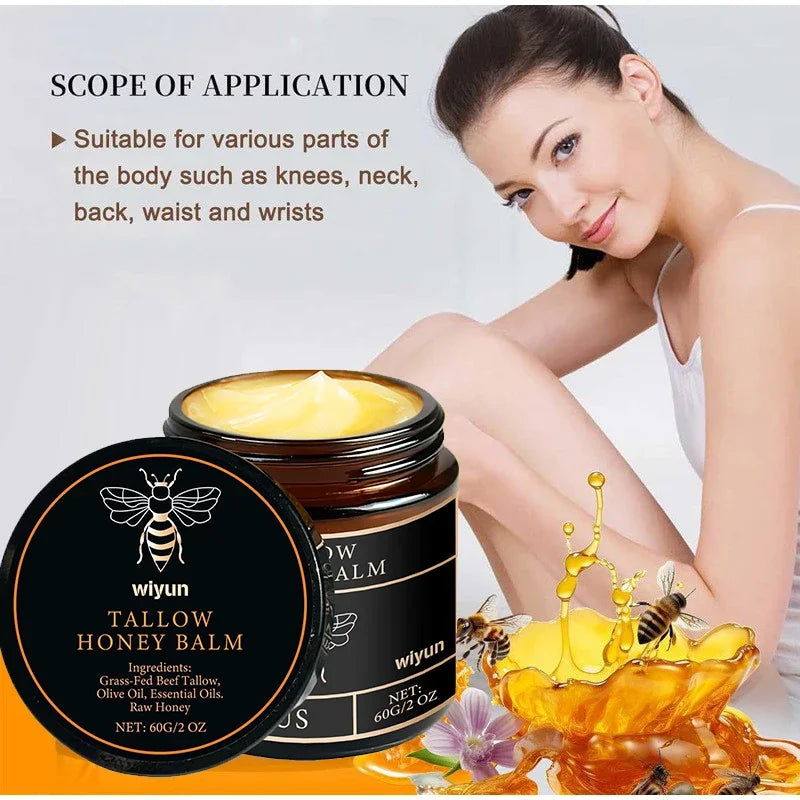 60G Beef Tallow Honey Moisturizing Cream Brand Gentle Hydrating Long-Lasting Non-Sticky Smooth Skin Cream Us Hot Sale Honey Balm