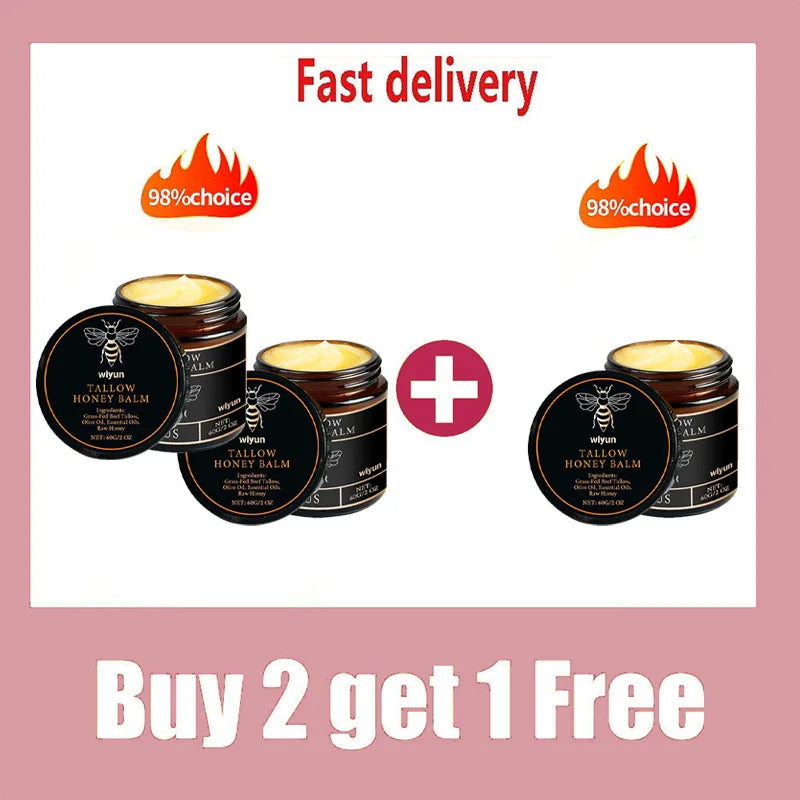 60G Beef Tallow Honey Moisturizing Cream Brand Gentle Hydrating Long-Lasting Non-Sticky Smooth Skin Cream Us Hot Sale Honey Balm