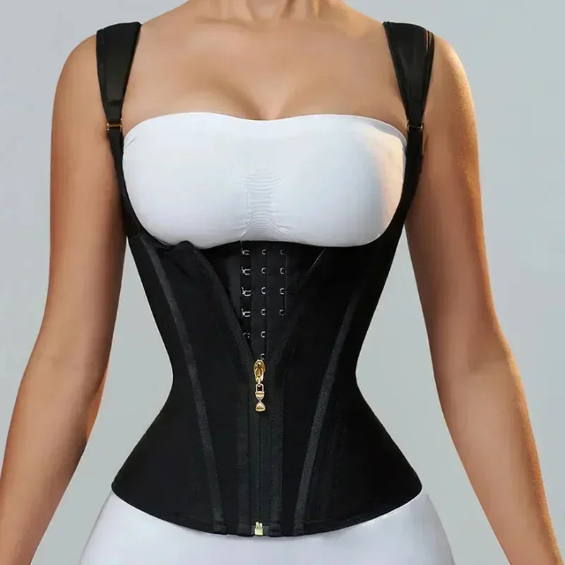 Fajas Colombianas Shapewear Women Body Shaper Vest Tops Double Compression Waist Trainer Corset Adjustable Zipper and Hook-Eyes