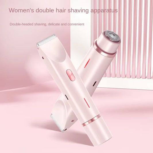 Bikini Trimmer for Women Electric Shaver 2-In-1 Body and Facial Hair Removal Double Head for Pubic Face Underarm Legs