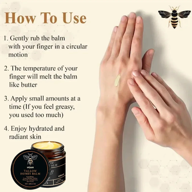 60G Beef Tallow Honey Moisturizing Cream Brand Gentle Hydrating Long-Lasting Non-Sticky Smooth Skin Cream Us Hot Sale Honey Balm