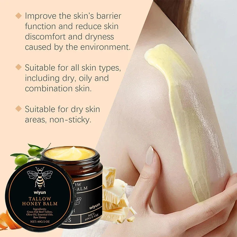 60G Beef Tallow Honey Moisturizing Cream Brand Gentle Hydrating Long-Lasting Non-Sticky Smooth Skin Cream Us Hot Sale Honey Balm