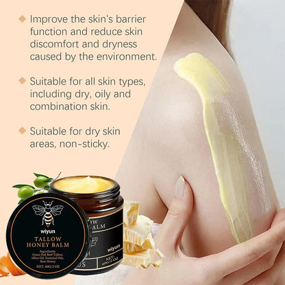 60G Beef Tallow Honey Moisturizing Cream Brand Gentle Hydrating Long-Lasting Non-Sticky Smooth Skin Cream Us Hot Sale Honey Balm